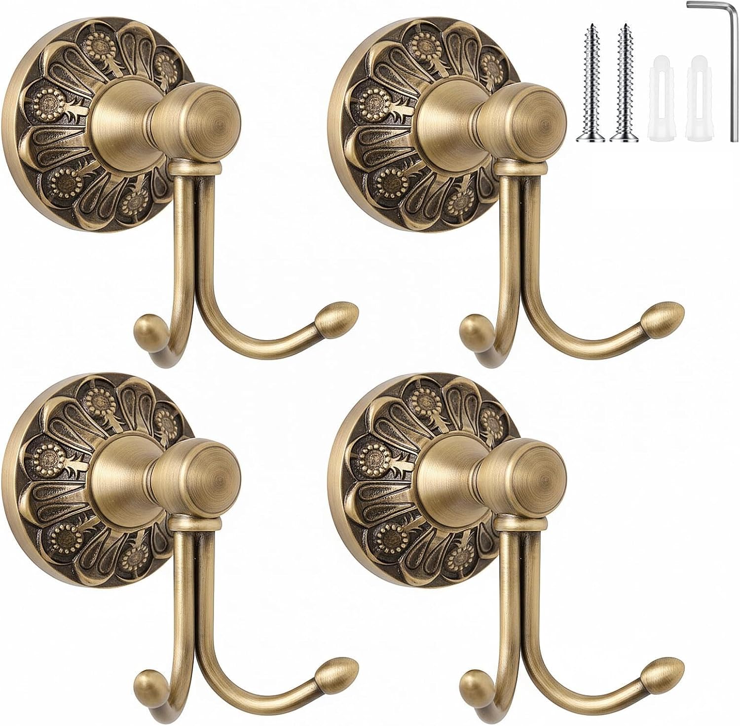 Antique Brass Hook - 4 Pack Antique Towel Hooks Wall