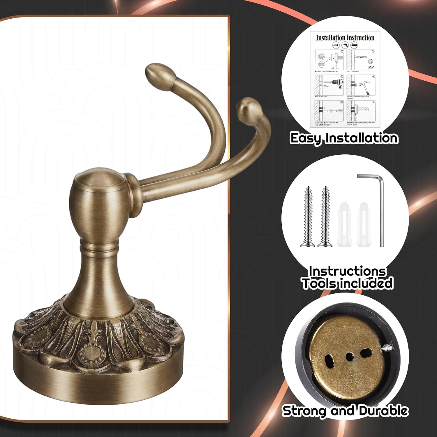4 Pack Antique Towel Hooks Wal - Antique Brass Hook recension och pris