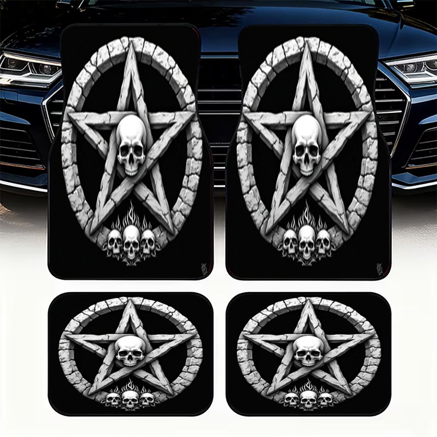 Car Floor Mats 4pcs, Skull & P - Interior Design Monochrome recension och pris