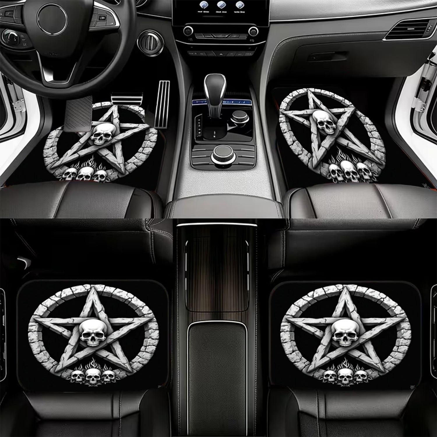 Car Floor Mats 4pcs, Skull & P - Interior Design Monochrome recension och pris