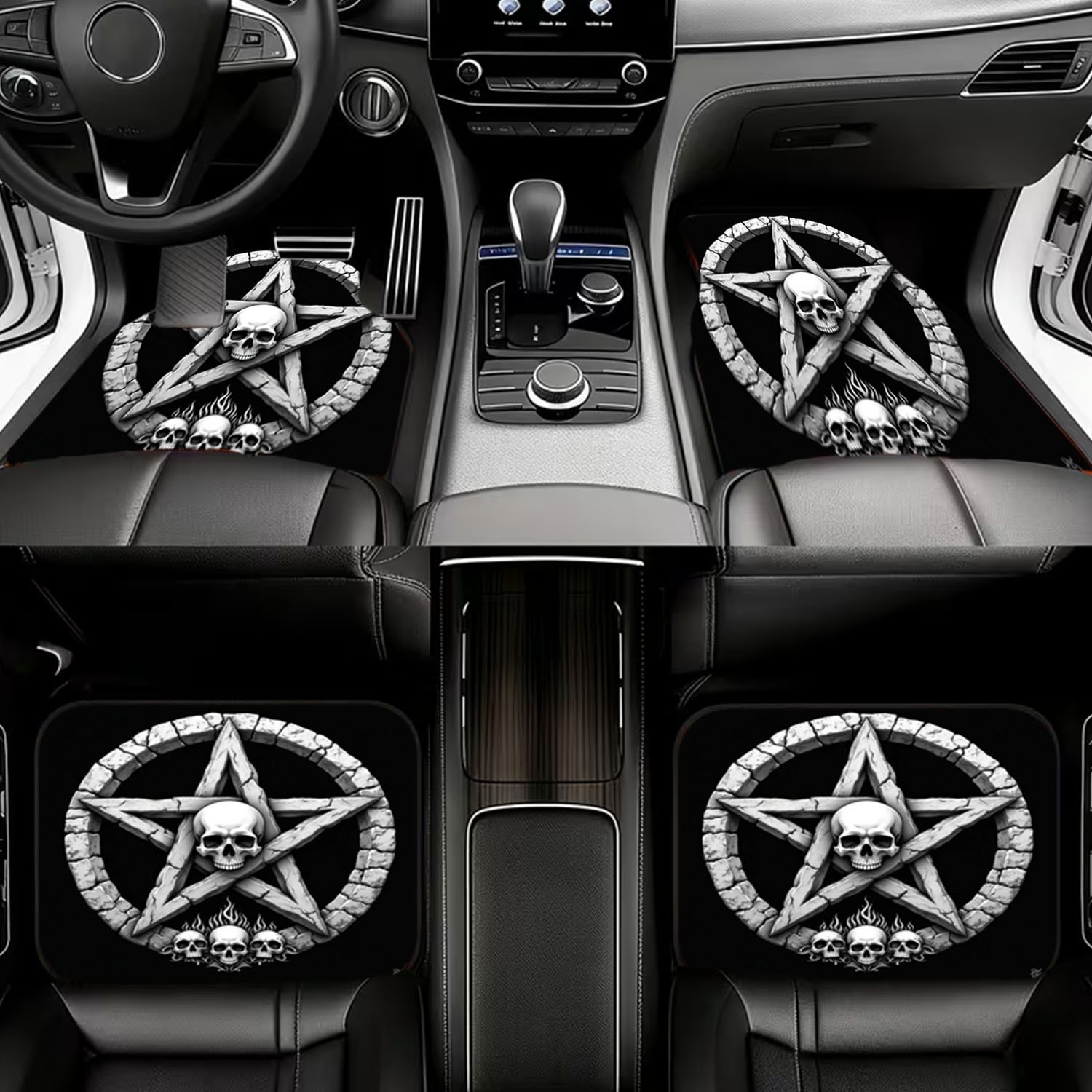 Car Floor Mats 4pcs, Skull & P - Interior Design Monochrome recension och pris