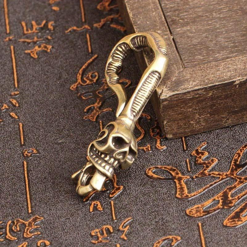 1Pc Solid Brass Keychain Skull - Antique Brass Hook recension och pris