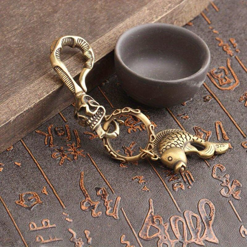 1Pc Solid Brass Keychain Skull - Antique Brass Hook recension och pris