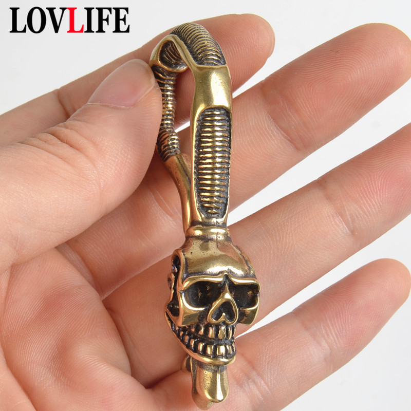 Solid Brass Keychain Skull Hea - Antique Brass Hook recension och pris