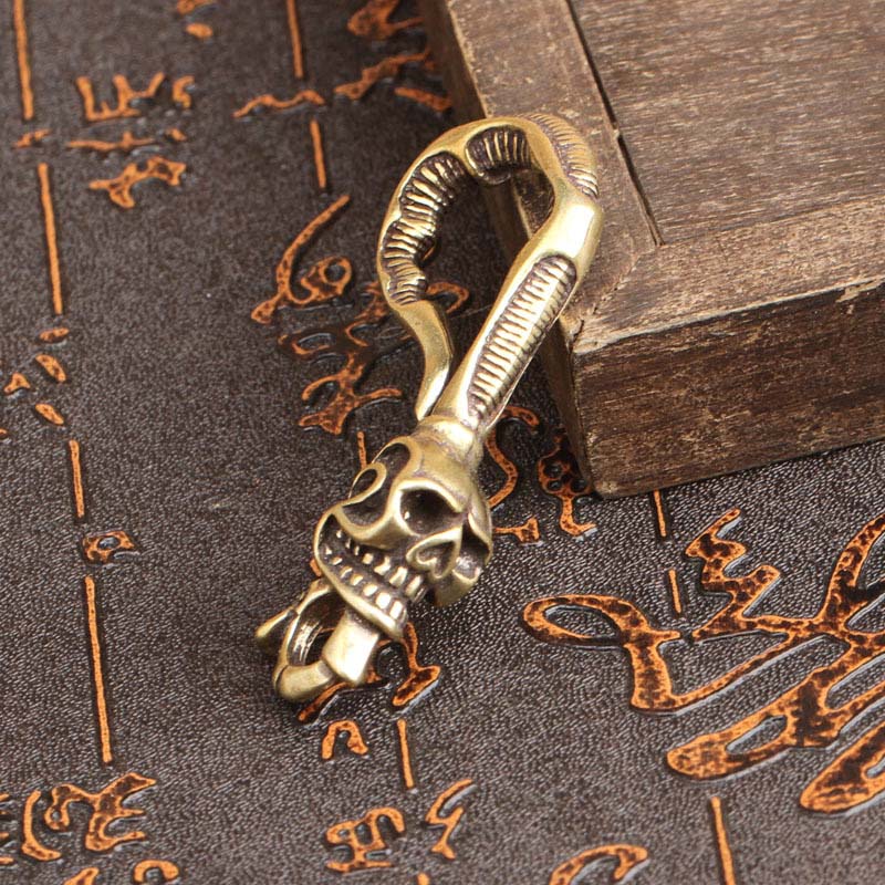 Solid Brass Keychain Skull Hea - Antique Brass Hook recension och pris