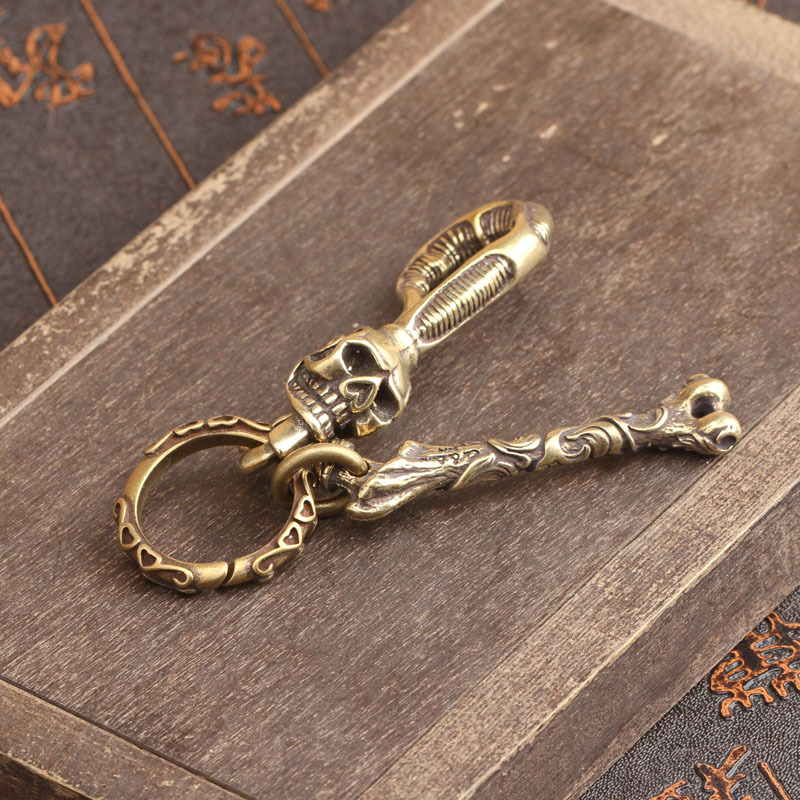 Solid Brass Keychain Skull Hea - Antique Brass Hook recension och pris